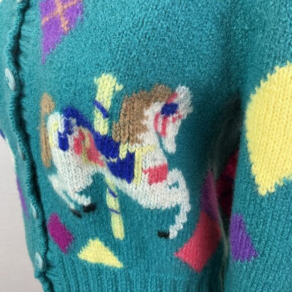 Berek Hand-Knit 100% Wool Cardigan Sweater Carousel Horse Pattern Button-UpWomen - Picture 9 of 10